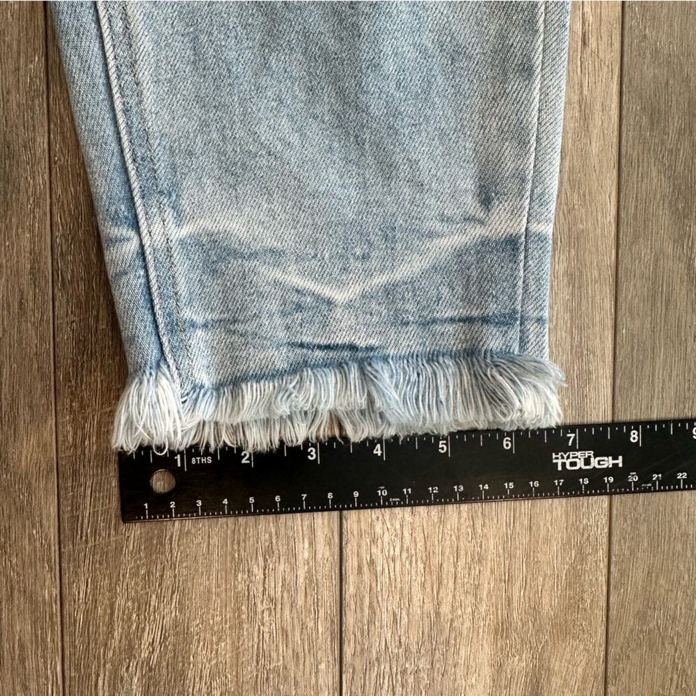 KanCan Mom Fit Ultra High Rise Distressed Light Blue Frayed Hem Ankle Jean - Picture 7 of 9